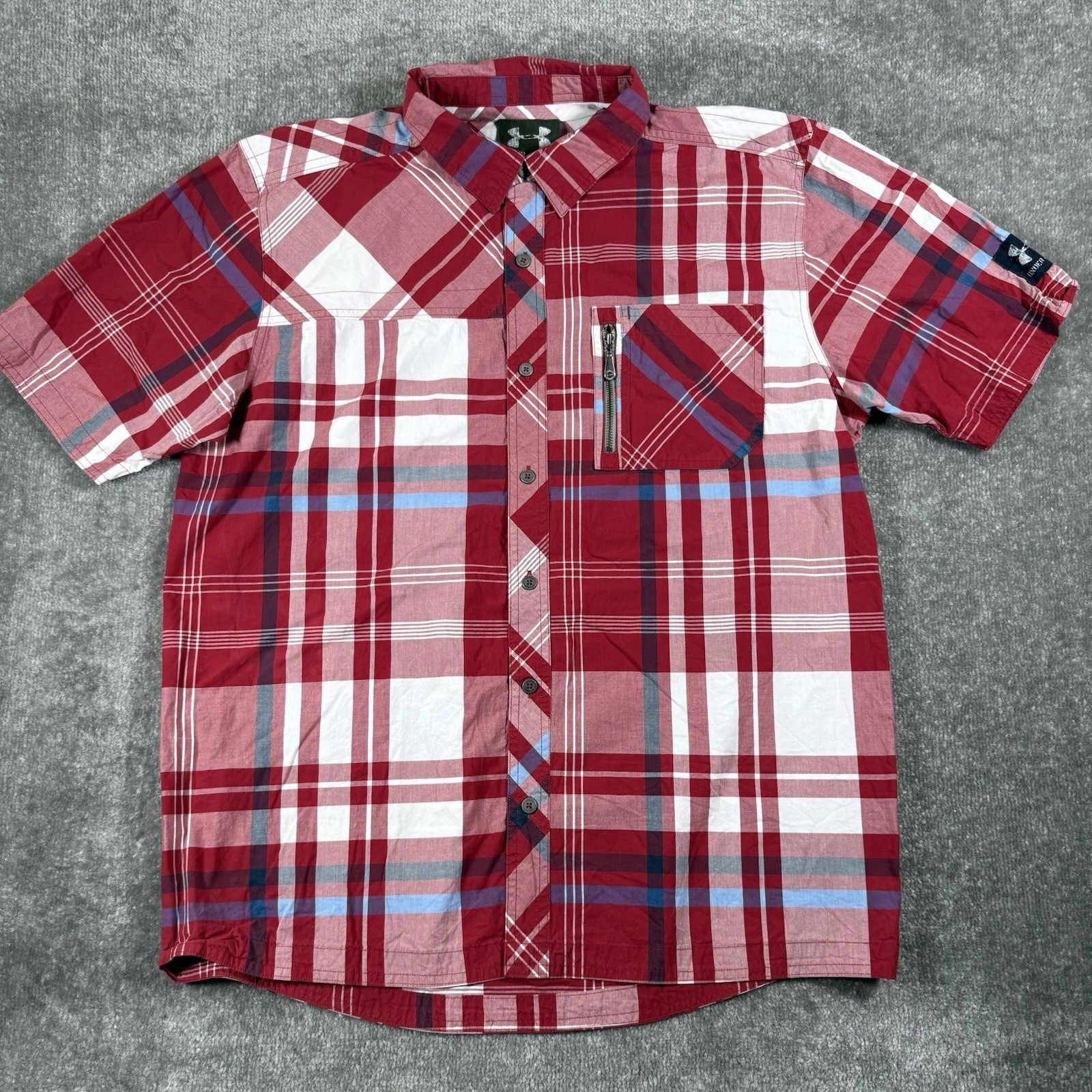 Under Armour Shirt Men's Xl Red Plaid Woven Short Sleeve Workwear Outdoor Hiking
